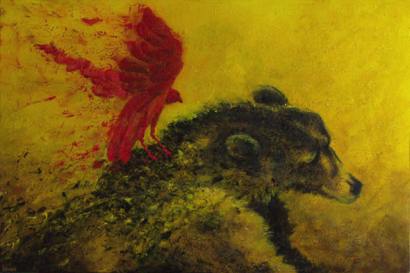 5 Red bird & bear (80x120) Acryl op doek